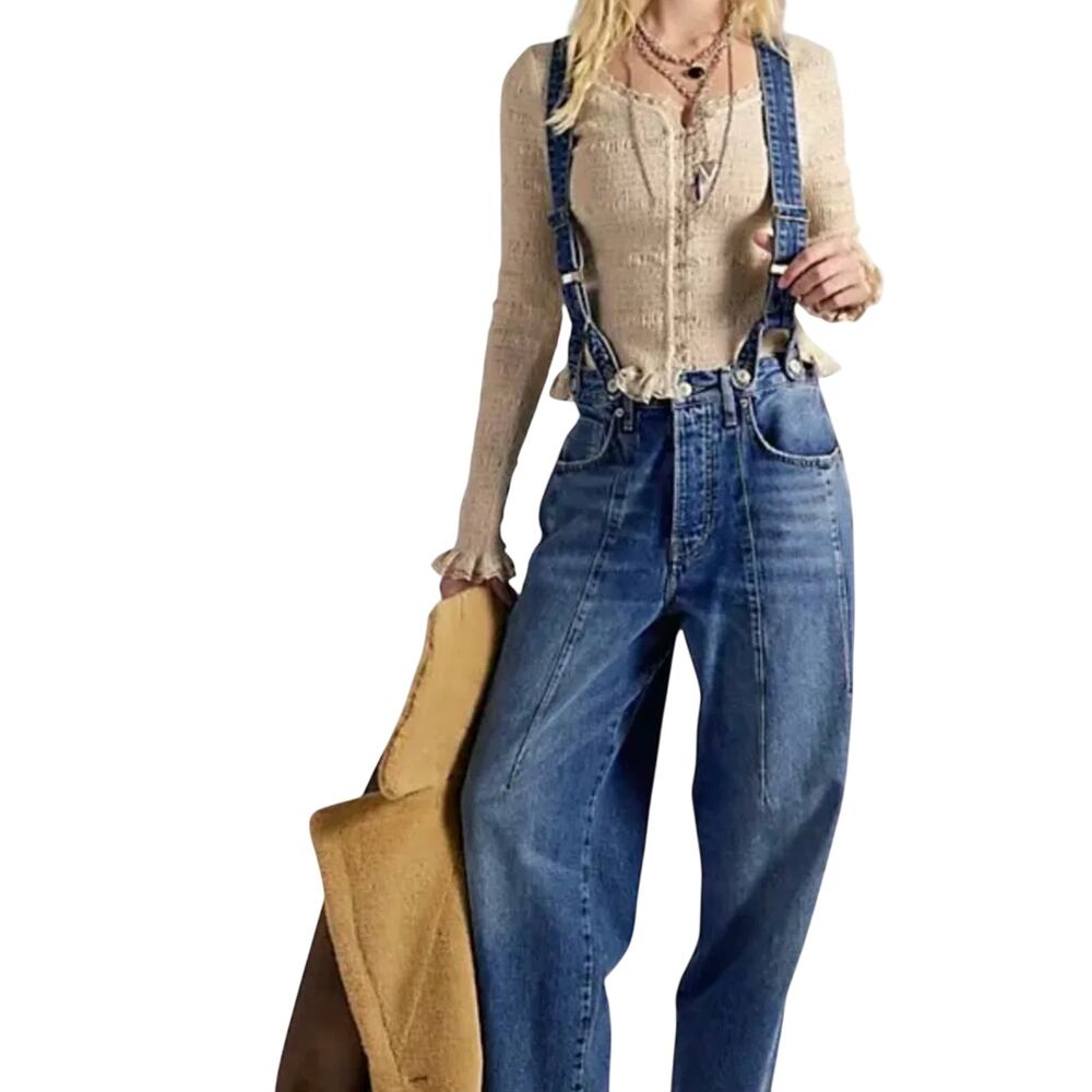 Free People We the Free Berkley Suspender Jeans Size 31 Wide Leg Baggy